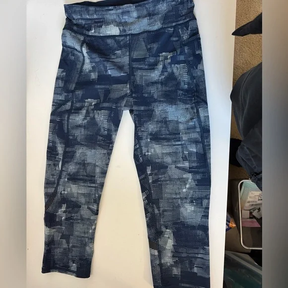 Sweaty Betty Leggings Blue White Grid Pattern 7/8 Length M - Picture 2 of 13